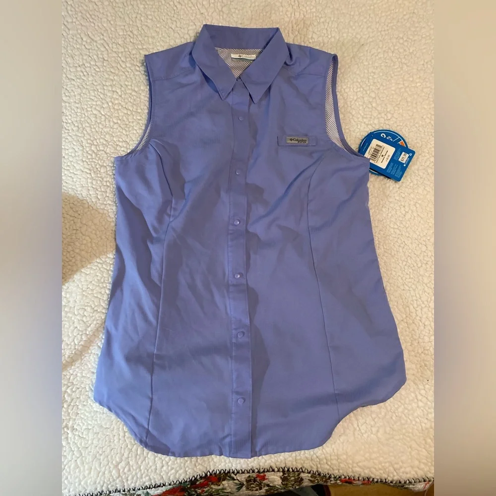Columbia Women’s PFG Light Blue Sleeveless Shirt size Medium NWT - Picture 1 of 12